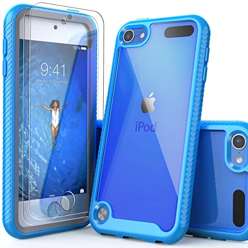 IDYStar iPod Touch 7th Generation Case, 2 in 1 Shockproof iPod Case with 2 HD Screen Protectors, Hybrid Heavy Duty Protection Shock Resistant Cover for iPod Touch 5/6/7th Generation, Sky Blue