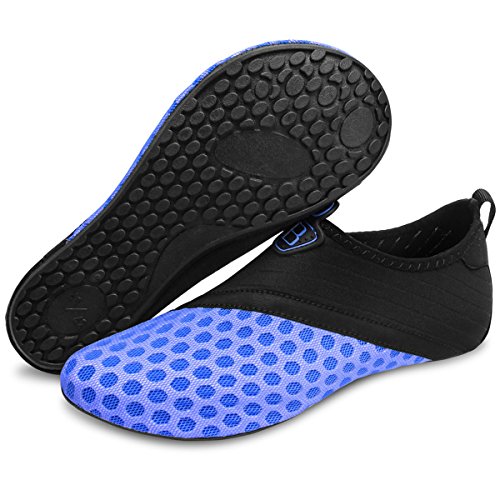 BARERUN Unisex Water Shoes Aqua Socks for for Jogging Snorkeling Boating Canoeing Kayaking Swimming (M(W:6.5-7.5), Black Blue)