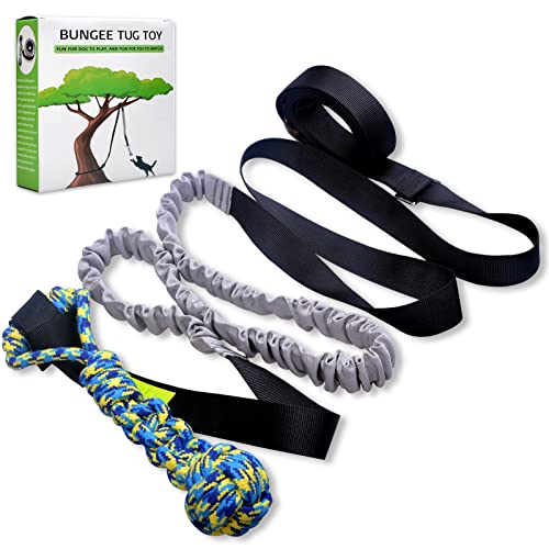 LOOBANI Outdoor Bungee Tug Toy，Dog Toy Hanging from Tree for Small to Large Dogs, Interactive Exercise Play Cord & Tether with Chew Rope Toy (Black)