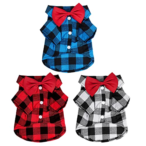 Tongcloud 3 Pack Plaid Puppy Cat Shirt Cute Dog Shirt Cat Shirt Dog Plaid Shirt Dog Shirts for Small Dogs Cats Birthday Party and Holiday Photo