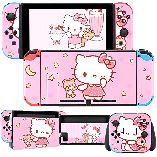 DLseego Switch Skin Sticker Pretty Pattern Full Wrap Skin Protective Film Sticker Design for Switch-Pink Cat