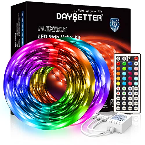 DAYBETTER Led Strip Lights 32.8ft 5050 RGB Color Changing Lights Strip for Bedroom, Desk, Home Decoration, with Remote and 12V Power Supply