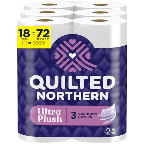 Quilted Northern Ultra Plush Toilet Paper, 18 Mega Rolls = 72 Regular Rolls, 3X Thicker*, 3 Ply Soft Toilet Tissue