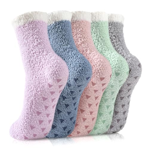 Pleneal Fuzzy Socks for Women - Non Slip Socks Women, Slipper Socks Hospital Socks with Grips for Women, Warm Fluffy Socks