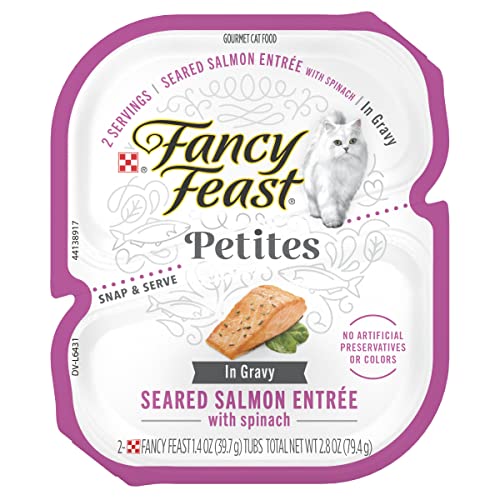 Purina Fancy Feast Gourmet Gravy Wet Cat Food, Petites Seared Salmon With Spinach Entree - (Pack of 12) 2.8 oz. Tubs