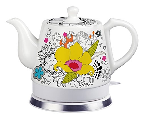 FixtureDisplays Teapot, Ceramic, Teamaker, Large Yellow Flower 12039NEW-2D