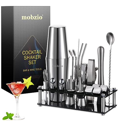 Cocktail Shaker Set Bartender Kit, 23 PCS Boston Shaker Tool Set with Stand, Drink Mixer Martini Shaker Bartending Kit, Bar Tools Bartender Tool Kit, mobzio Bar Accessories for The Home Bar Set