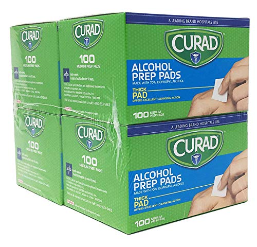 CURAD Alcohol Prep Pads (Pack of 4 Boxes), Thick Alcohol Swabs (package may vary)