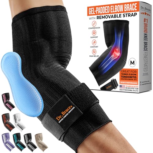 DR. BRACE ELITE Elbow Brace support, Breathable Elbow Compression Sleeve with Gel Pad for Golfer's, Tennis Elbow & Tendonitis Treatment & Pain Relief - With Removable Arm Wrap for Daily Wear / Weightlifting / Sport (Black, Medium)