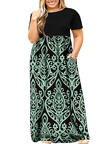 Halife Plus Size Maxi Dresses for Curvy Women with Pockets 3X Hide Belly Summer Dress Paisley Blue