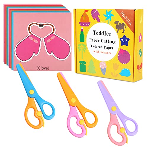 Safety Scissors For Toddler, Kids, Children - Plastic, Dual-Color Preschool Training Scissors(3 Pack), Paper Cutting(96 Pcs) Set For Paper Craft Supplies