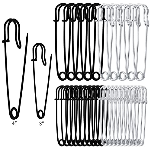 30PCS Large Safety Pins, 4' and 3' Heavy Duty Safety Pins Assorted, Big Safety Pins for Clothes, Stainless Steel Spring Lock Pins Blanket Pins for Crafts, Extra Large Safety Pins for Skirts, Kilts