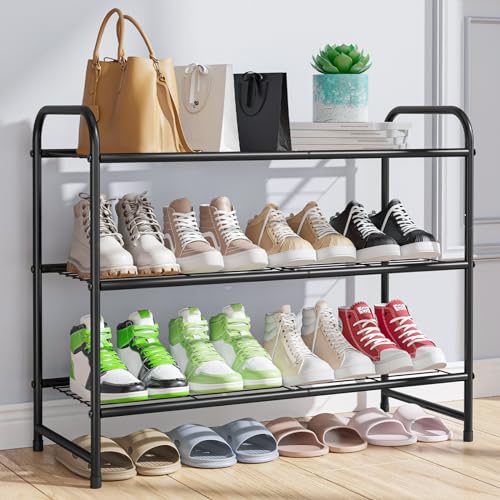 Kitsure Shoe Rack - Stainless Steel Shoe Organizer, Sturdy Shoe Rack for Closet and Front Door Entrance, Free Standing Shoe Shelf, Closet Organizers and Storage, Black