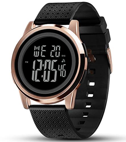 YUINK Mens Watch Ultra-Thin Digital Sports Watch Waterproof Stainless Steel Fashion Wrist Watch for Men Women(Rose Gold)