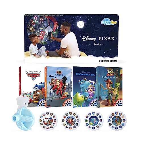 Moonlite Storytime Mini Projector with 4 Pixar Stories, A Magical Way to Read Together, Digital Storybooks, Fun Sound Effects - Toy Story, Cars, Incredibles, Monsters Inc - Gifts for Kids Age 1 and Up