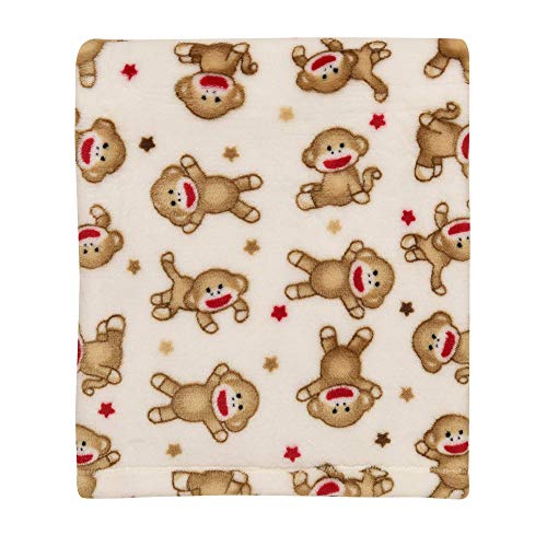 Baby Starters Super Soft Sock Monkey Baby Blanket for Newborns and New Moms (Ivory and Red, 30'x40')