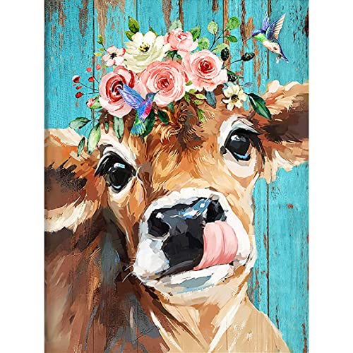 TINY FUN Diamond Painting Kits for Adults&Beginners DIY 5D Diamond Art Paint with Round Diamonds Full Drill Cow Gem Art Painting Kit for Home Wall Decor Gifts(12x16inch/30×40cm)