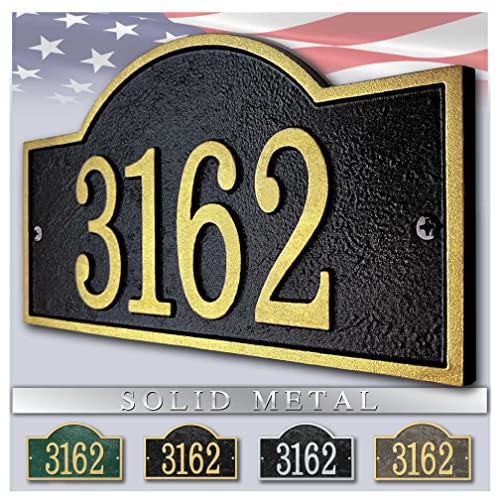 Whitehall Personalized Cast Metal Address plaque with arch top. Four colors, four shapes available! Made in the USA. BEWARE OF IMPORT IMITATIONS. Custom house number sign. BEWARE OF IMITATIONS