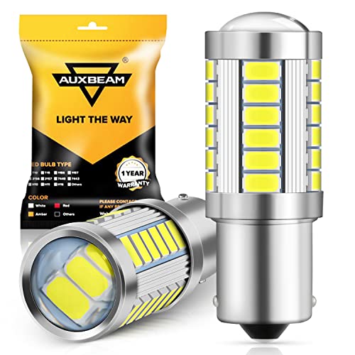 Auxbeam 1156 Reverse Light Bulbs, Super Bright 6500K White P21W BA15S LED Bulbs for Backup Reverse Lights, 33-SMD LED Chipsets with Projector, Pack of 2