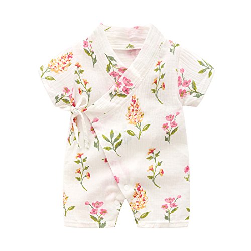 PAUBOLI Kimono Robe newborn Cotton Yarn Robe Baby Romper Infant Japanese Pajamas (0-3 Months, Plants)