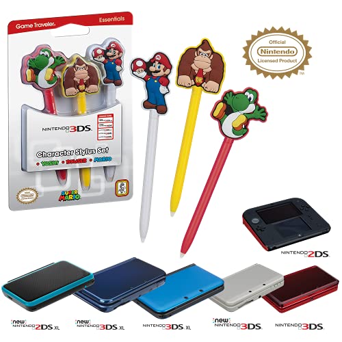 Officially Licensed Nintendo 3DS – Game Traveler Essentials – 3pc. Character Stylus Pack – Mario, Yoshi, Donkey Kong