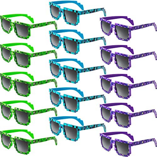 Weewooday 15 Pairs Pixel Sunglasses Pixel Glasses Game Pixel Party Supplies pixelated sunglasses for Adults Birthday