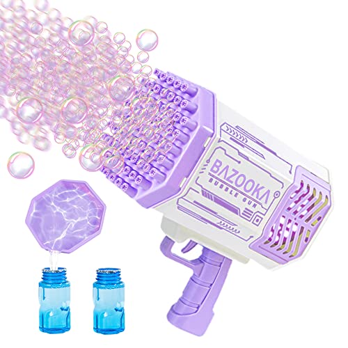 Deserthome Bubble Gun, Bazooka Bubble Machine Gun, Bubble Blaster Gun with Bubble Solution, 69 Holes Bubble Bazooka Gun Outdoor Summer Toy Gifts Party Favors for Kids Purple Bubble Maker Blowers