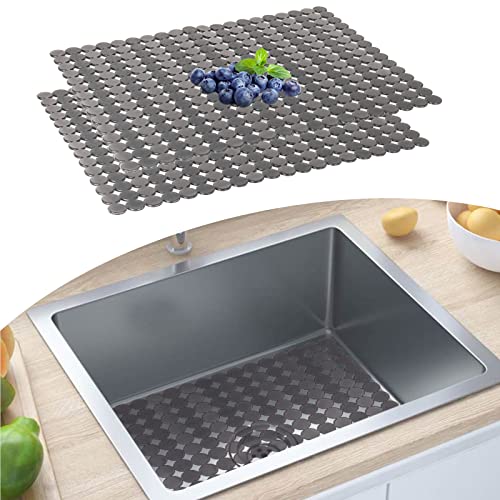 Kitchen Sink Protector Mat - 2Pack Adjustable Sink Protectors for Kitchen Stainless Steel Sink - Fast Draining Sink Mats for Bottom Of Kitchen Sink - Dishes and Glassware - Easy to Clean & Diy Cut