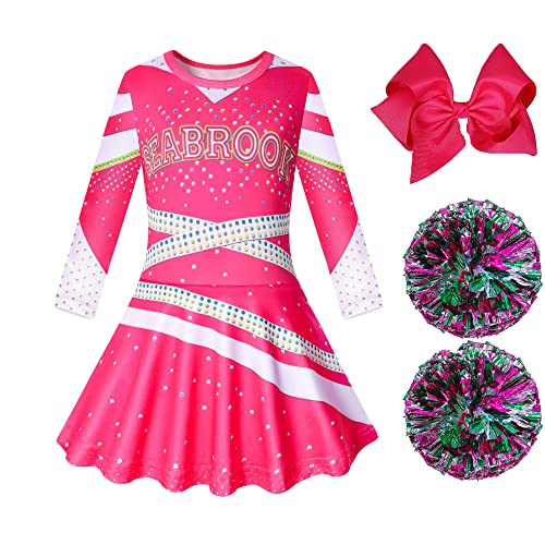 Hipoleter Zombies Girls Cheerleader Costumes Cheerleading Outfits Dress up Toddler for Party Movie 3 Halloween Kids Cosplay 5 6t, 1*rose Dress+2*pom Poms+1* Headband