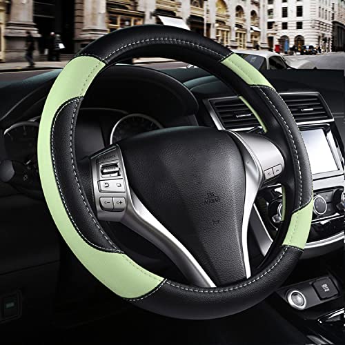 Leather Car Steering Wheel Cover, Non-Slip Car Wheel Cover Protector Breathable Microfiber Leather Universal Fit for Most Cars (Green)