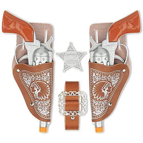 Cowboy Toys Set, 6Pieces Brown Adjustable Cowboy Gun Belt and Holster for Kids, Vintage Dress-up Accessories Costume for Halloween