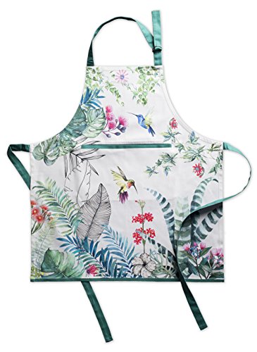 Maison d' Hermine Apron 100% Cotton 27.50 Inch x 31.50 Inch 1 Piece Adjustable Neck Strap Cloth Apron with Center Pocket for Mother's Day Gifts, Chef, Women & Men, Wedding, Tropiques - Spring/Summer