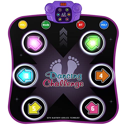 Flooyes Dance Mat Toys for 3-12 Year Old Kids, Electronic Dance Pad with Light-up 6-Button Wireless Bluetooth, Music Dance with 5 Game Modes, Birthday Toys Gifts for 3 4 5 6 7 8 9 10+ Year Old Girls