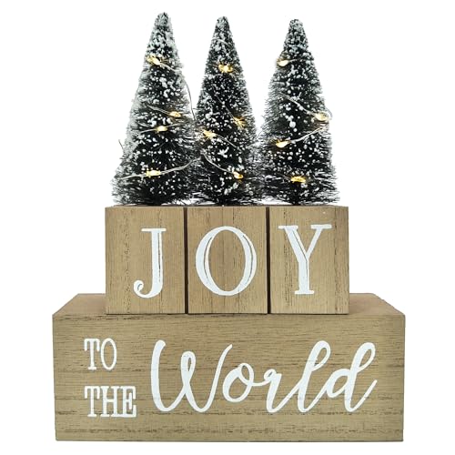 Eternhome Christmas Tree Decorations LED Lighted JOY to the World Block for Home Farmhouse Winter Wooden Decor Vintage Rustic Sign for Table House Kitchen Holiday Xmas