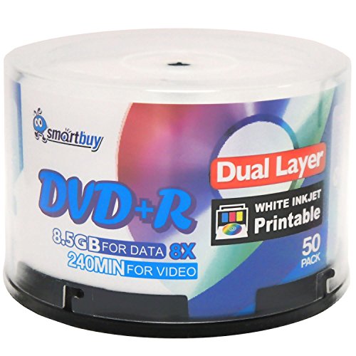 Smart Buy 50 Pack DVD+r Dl 8.5gb 8X DVD Plus R Double Layer Printable White Inkjet Blank Data Recordable Media 50 Discs Spindle