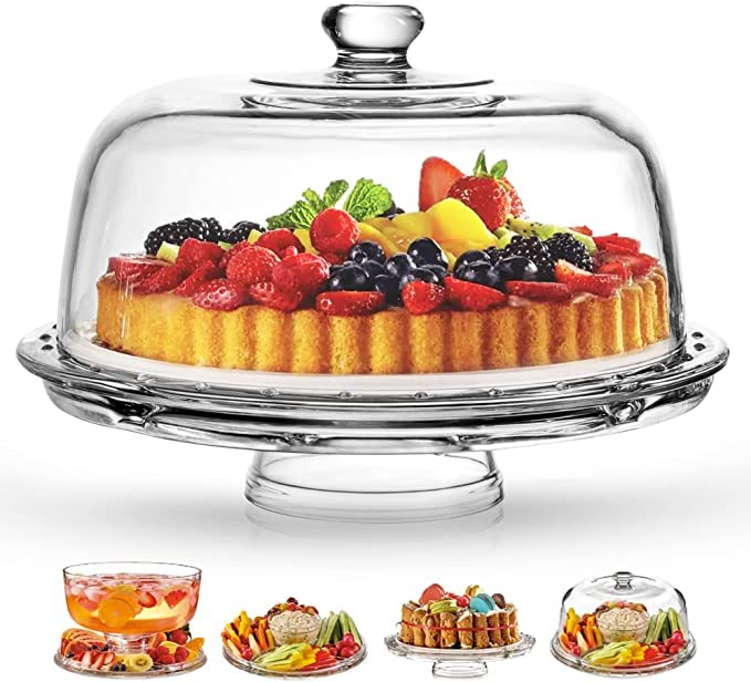 Royalty Art European Cake Stand with Dome (6-in-1 Design) Multifunctional Serving Platter for Kitchens, Dining Rooms, Pedes Glass Durabilitytal or Cover Use, Elegant Product Name