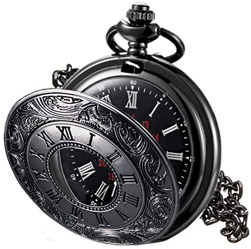 MJSCPHBJK Vintage Pocket Watch for Men Roman Numerals Scale Quartz Pocket Watches with Chain for Xmas Fathers Day Gift