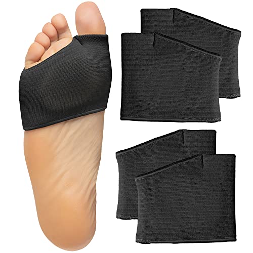 ZenToes Metatarsal Pads for Men and Women - Ball of Foot Pain Relief Cushions for Sesamoiditis, Metatarsalgia, Morton's Neuroma - 2 Pairs Fabric Sleeves with Gel Inserts (Large, Black)