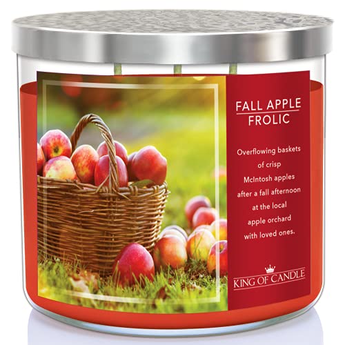 Fall Apple Frolic | Crisp, Juicy Macintosh Apples | Strong, Large 3 Wick Soy Candle | Clean Burning, Highly Scented, Long Lasting, USA Made Fall Candles | Big 14oz Jar | Mcintosh Apple Decor for Home