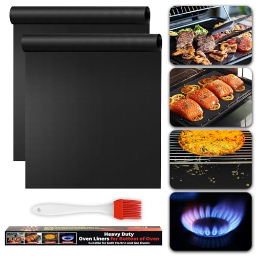 Oven Liners for Bottom of Oven, 2 Pack Resuable Large Thick Heavy Duty Teflon Oven Mat Set, Non Stick Oven Mats for Bottom of Electric Oven Gas Oven Toaster Oven Microwave Stove Grill, Easy to Clean