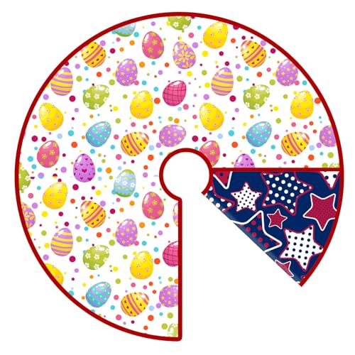 Easter Day Tree Skirt Independence Day 36 Inch Reversible Easter Double Sided Print Mat Christmas Party Supplies for Home Tabletop Trees Holiday Decoration (Easter/Independence Day)