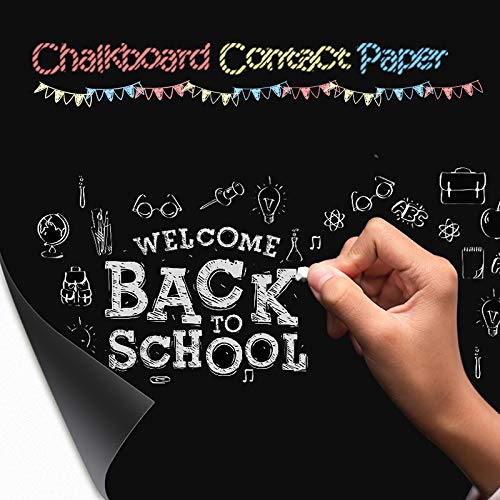 VEELIKE Chalkboard Wallpaper Stick and Peel Removable Blackboard Self Adhesive Erasable Kids Chalk Paper Black Vinyl Chalkboard Stickers with 5 Chalk for Wall Decor Kitchen Office School 78.7'X17.7'