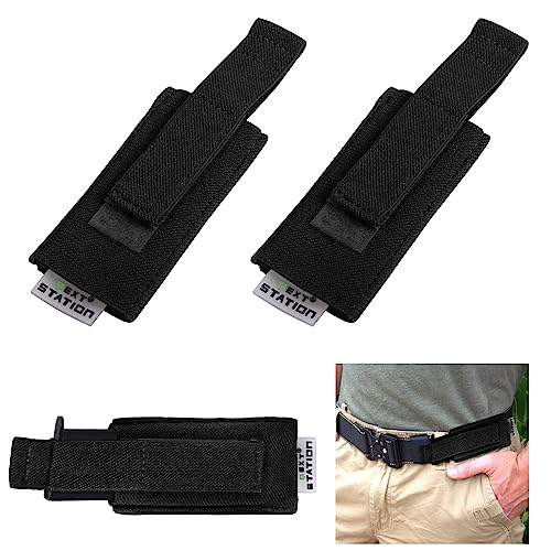 NEXT STATION Horizontal Mag Carrier for Concealed Carry, Extra Pistol Magazine Belt Holder for Single Stack,Durable Elastic Open-Top Mag Pouch with Adjustable Hook and Loop (Black, 2 Pack)