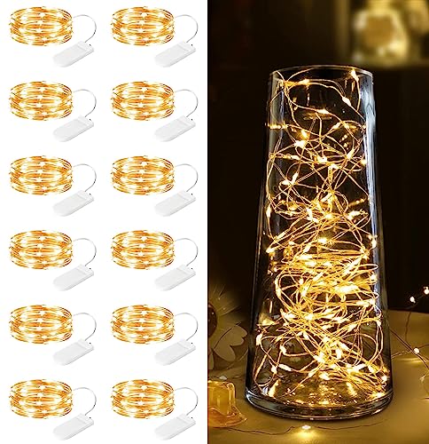 Minetom 12 Pack Fairy Lights Battery Operated -7ft 20 LED Silver Wire String Lights Waterproof Mini Firefly Lights for Bedroom, Wedding, Mason Jars, DIY, Crafts, Christmas Garlands, Party Decor