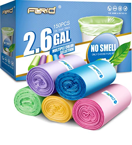 Small Trash Bag, 2.6 Gallon Garbage Bags FORID Bathroom Trash can Liners for Bedroom Home Kitchen 150 Counts 5 Color