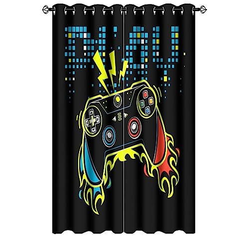 Teens Video Game Gamepad Blackout Curtains for Bedroom,Abstract Modern Digital Geometric Game Gamepad Grommet Thermal Insulated Room Darkening Curtains 84L x 26W,2 Panels