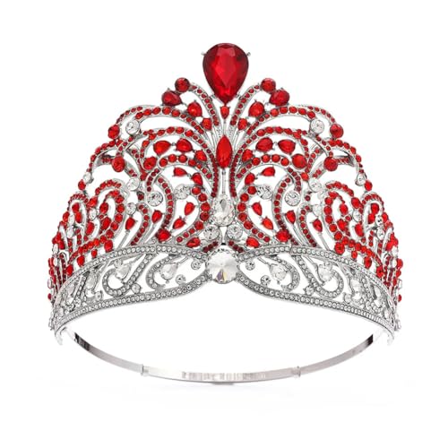Big Rhinestone Wedding Round Tiaras And Crowns Pageant Diadem Bridal Hair Accessories silver red