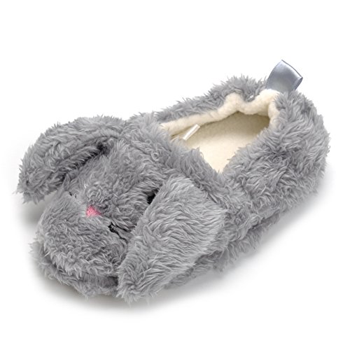 Enteer Baby Girl's Premium Soft Plush Slippers Cartoon Warm Winter (5-6 M US Toddler, Grey)