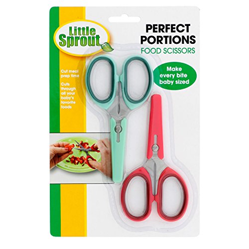 Baby Food Scissors 2 Pack w Covers- Parent Must-Have Safety Stainless Steel Shears to Make Every Bite Baby Sized and Safe- Portable For Babies & Toddlers Feeding (Meats, Fruits, and Vegetables)