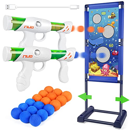 DANSIOYE Shooting Game Toy for 4 5 6 7 8 Years Olds Boys, 2 Pack Foam Ball Popper Air Toy Guns with Moving Shooting Target, 2 Blaster Gun and 18 Foam Balls, Gift of Birthday,Party Games,Ideal Gift